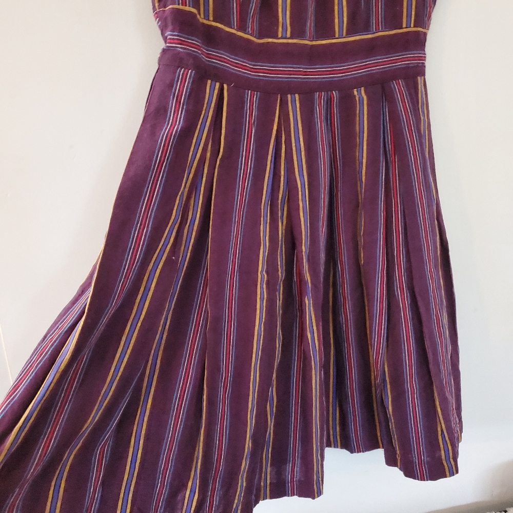 MODCLOTH M Purple Striped Sleeveless Fit & Flare Dress Pleats Pockets Lined EUC - Picture 6 of 14